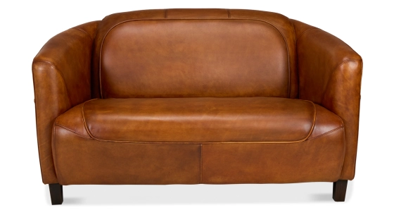 2 seater leather club sofa light brown