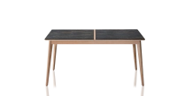 Table extensible 8 à 12 personnes en chêne et céramique allonges bois avec bois teinte naturelle et plateau céramique effet marbre noir 160x100 cm Table extensible 8 à 12 personnes en chêne et céramique allonges bois avec bois teinte naturelle et plateau céramique effet marbre noir 160x100 cm