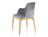 Chaise design avec accoudoirs bois teinte naturelle et tissu velours gris Chaise design avec accoudoirs bois teinte naturelle et tissu velours gris