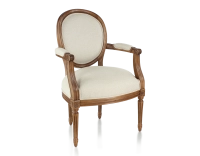 Fauteuil ancien style Louis XVI bois teinte ancienne et tissu chevron beige Fauteuil ancien style Louis XVI bois teinte ancienne et tissu chevron beige