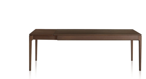 Extendable oak table for 8 to 12 people with dark brown stained wood top and extensions 180x100 cm