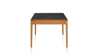 Table salle à manger en chêne et céramique avec bois teinte merisier et plateau céramique effet ardoise 140x90 cm