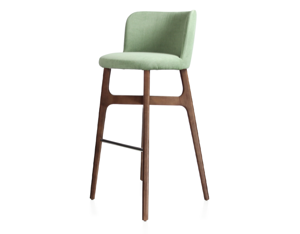 Tabouret de bar h80 cm bois teinte marron foncée assise tissu vert Tabouret de bar h80 cm bois teinte marron foncée assise tissu vert