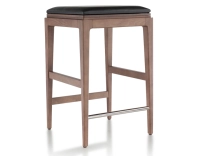H60 cm designer bar stool walnut stained wood, ebony leather seat H60 cm designer bar stool walnut stained wood, ebony leather seat
