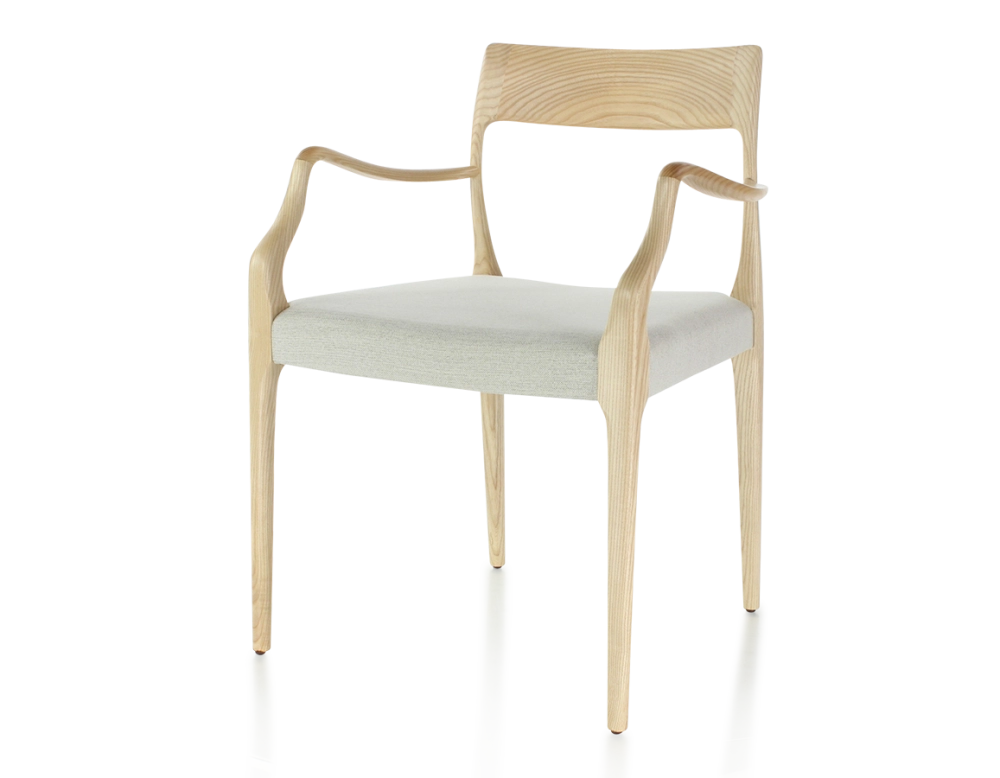 Scandinavian armchair with armrests natural stained wood seat natural beige fabric Scandinavian armchair with armrests natural stained wood seat natural beige fabric