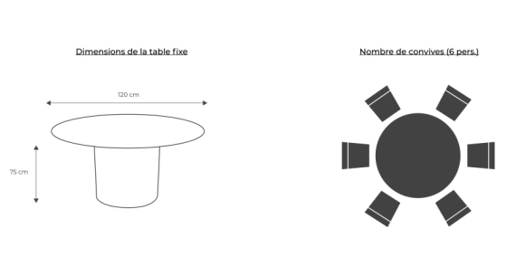 Round dining table for 6 people in walnut and ceramic natural tint black marble effect top 120 cm