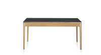 Table extensible en chêne et céramique allonges bois avec bois teinte naturelle et plateau céramique effet marbre noir 140x100 cm