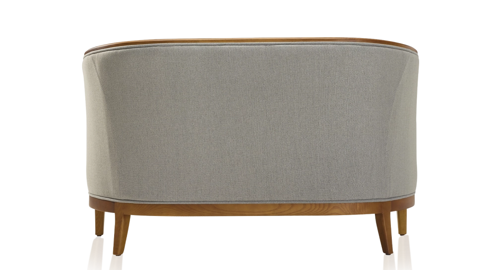 Canapé ancien 2 places bois teinte meriser et tissu gris clair Canapé ancien 2 places bois teinte meriser et tissu gris clair