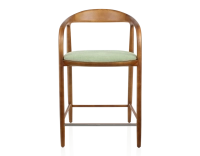 Tabouret de bar H60 cm bois teinte merisier et tissu vert Tabouret de bar H60 cm bois teinte merisier et tissu vert