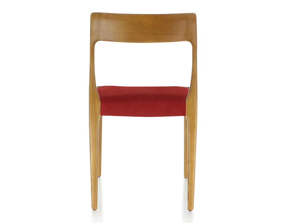 Scandinavian chair cherry stained wood burgundy fabric seat Scandinavian chair cherry stained wood burgundy fabric seat