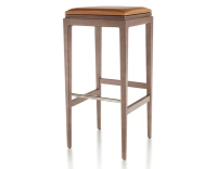 H80 cm designer bar stool walnut-stained wood, caramel leather seat H80 cm designer bar stool walnut-stained wood, caramel leather seat