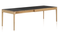 Extendable table for 8 to 12 people in oak and ceramic with ceramic extensions with natural stained wood and ceramic slate effect top and extensions 180x100 cm