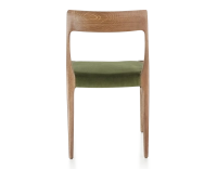 Chaise scandinave bois teinte noyer assise tissu vert olive
