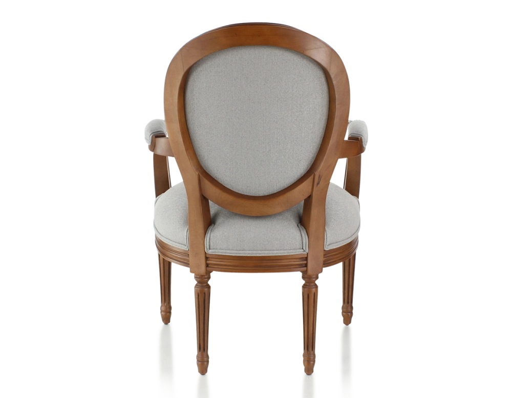 Fauteuil ancien style Louis XVI bois teinte ancienne et tissu gris clair Fauteuil ancien style Louis XVI bois teinte ancienne et tissu gris clair