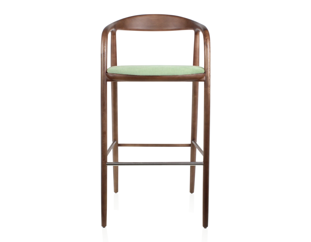 Tabouret de bar h80 cm teinte marron foncé assise tissu vert bois teinte marron foncé et tissu vert Tabouret de bar h80 cm teinte marron foncé assise tissu vert bois teinte marron foncé et tissu vert