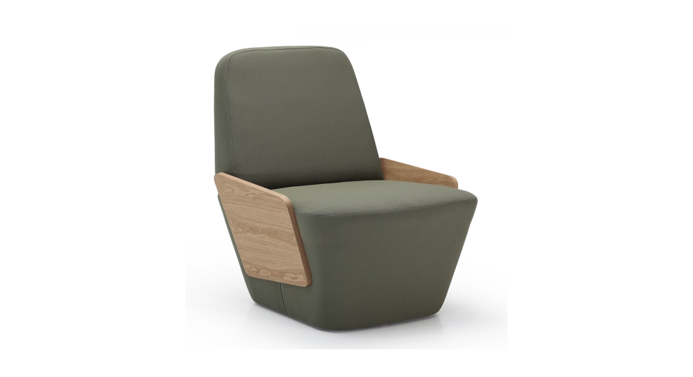 Fauteuil design sans accoudoirs chêne teinte naturelle assise tissu vert Fauteuil design sans accoudoirs chêne teinte naturelle assise tissu vert