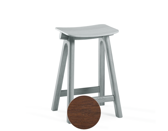 Oak bar stool H60 cm dark brown stained wood