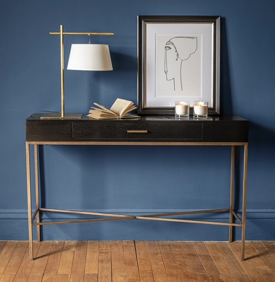 Lampe a poser équerre dorée abat jour ivoire