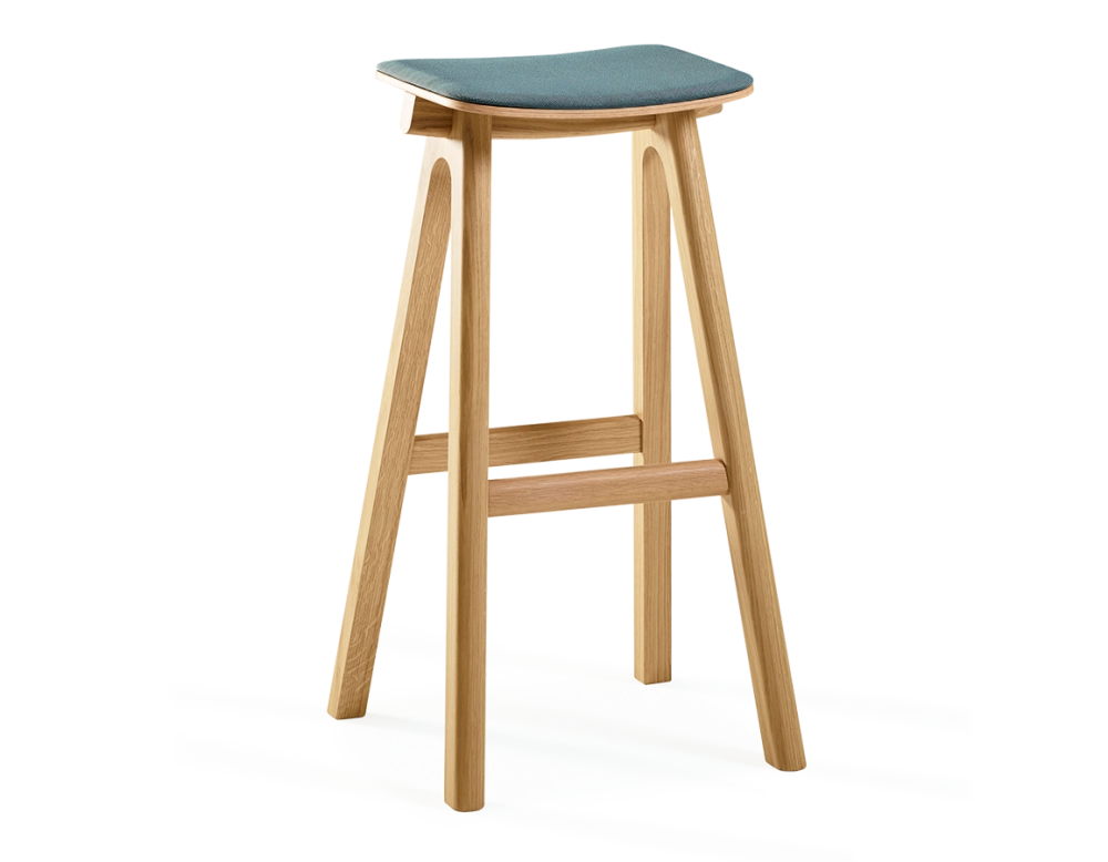 Tabouret de bar en chêne tapissé H80 cm bois teinte naturelle assise tissu bleu océan Tabouret de bar en chêne tapissé H80 cm bois teinte naturelle assise tissu bleu océan