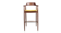 Tabouret de bar h80 cm bois teinte noyer assise tissu jaune