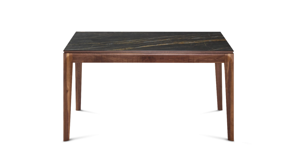 Table extensible 8 à 12 personnes en noyer et céramique allonges céramique avec bois teinte naturelle et plateau et allonges céramique effet marbre noir 160x100 cm Table extensible 8 à 12 personnes en noyer et céramique allonges céramique avec bois teinte naturelle et plateau et allonges céramique effet marbre noir 160x100 cm