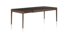 Table extensible 8 à 12 personnes en chêne et céramique allonges céramique avec bois teinte marron foncé et plateau et allonges céramique noire unie 160x100 cm