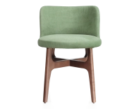 Chaise design bois teinte noyer assise tissu vert Chaise design bois teinte noyer assise tissu vert