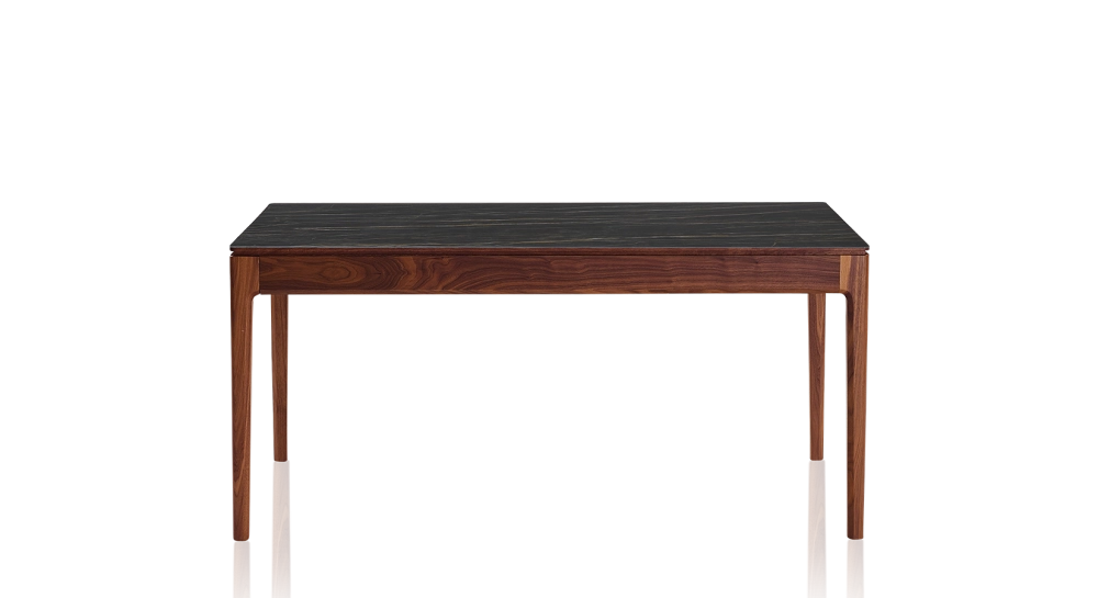 Table extensible 8 à 14 personnes en noyer et céramique allonges bois avec bois teinte naturelle et plateau céramique effet marbre noir 210x100 cm Table extensible 8 à 14 personnes en noyer et céramique allonges bois avec bois teinte naturelle et plateau céramique effet marbre noir 210x100 cm
