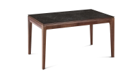 Table extensible en noyer et céramique 6 à 10 personnes allonges céramique avec bois teinte naturelle et plateau et allonges céramique effet ardoise 140x90 cm