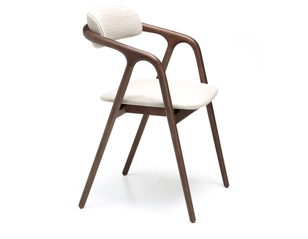 Chaise scandinave bois teinte marron foncé assise tissu beige naturel Chaise scandinave bois teinte marron foncé assise tissu beige naturel