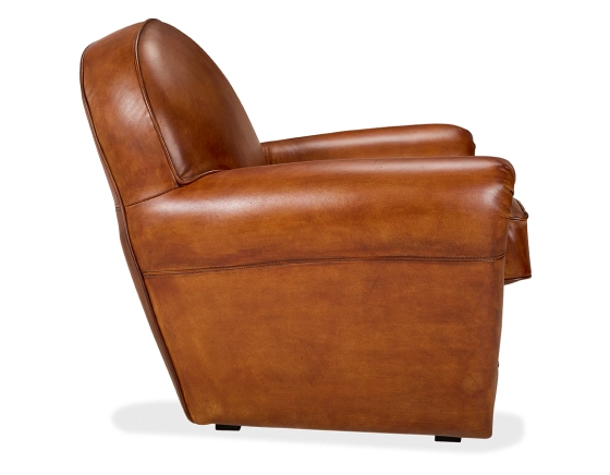 Fauteuil club cuir marron clair accoudoirs passepoil
