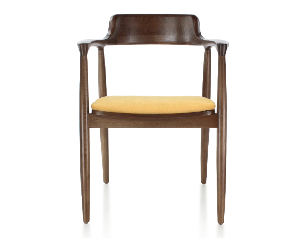 Scandinavian chair dark brown stained wood and yellow fabric Scandinavian chair dark brown stained wood and yellow fabric