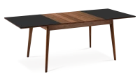 Table extensible 6 à 10 personnes en noyer et céramique allonges bois avec bois teinte naturelle et plateau céramique effet ardoise 140x90 cm