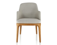 Chaise design avec accoudoirs bois teinte merisier et tissu beige naturel Chaise design avec accoudoirs bois teinte merisier et tissu beige naturel