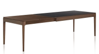 Table extensible 8 à 12 personnes en chêne et céramique allonges bois avec bois teinte marron foncé et plateau céramique noir unie 180x100 cm Table extensible 8 à 12 personnes en chêne et céramique allonges bois avec bois teinte marron foncé et plateau céramique noir unie 180x100 cm