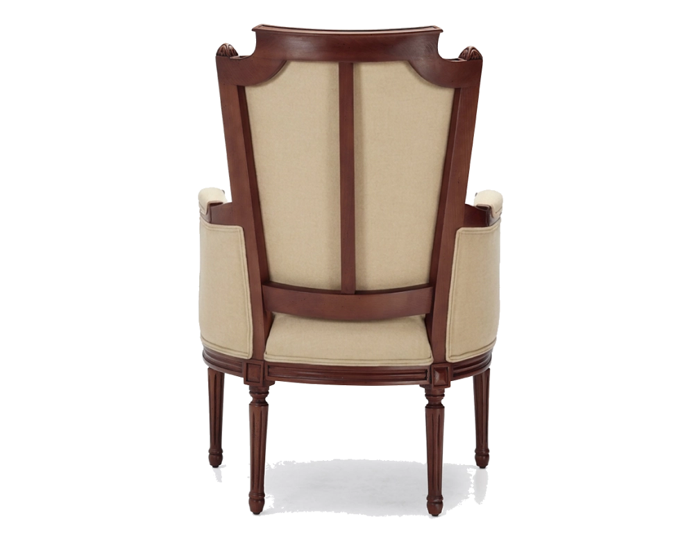 Fauteuil bergère style Louis XVI bois teinte ancienne et tissu crème