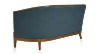 Canapé ancien 3 places accoudoirs moulurés bois teinte ancienne et tissu bleu océan Canapé ancien 3 places accoudoirs moulurés bois teinte ancienne et tissu bleu océan