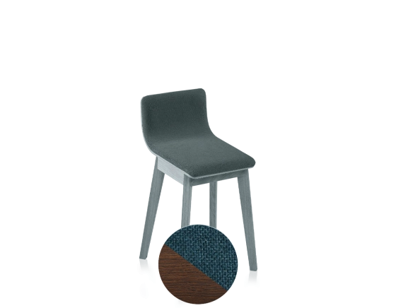 Tabouret en chêne tapissé H45 cm bois teinte marron foncé assise tissu bleu océan