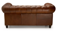 Canapé Chesterfield cuir 2 places marron vintage accoudoirs cloutés