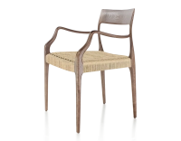 Chaise scandinave avec accoudoirs bois teinte marron foncé assise corde Chaise scandinave avec accoudoirs bois teinte marron foncé assise corde