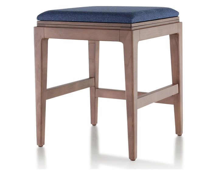 Tabouret design H45 cm bois teinte noyer assise tissu bleu marine Tabouret design H45 cm bois teinte noyer assise tissu bleu marine
