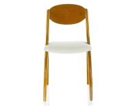 Chaise scandinave bois teinte merisier et tissu beige Chaise scandinave bois teinte merisier et tissu beige