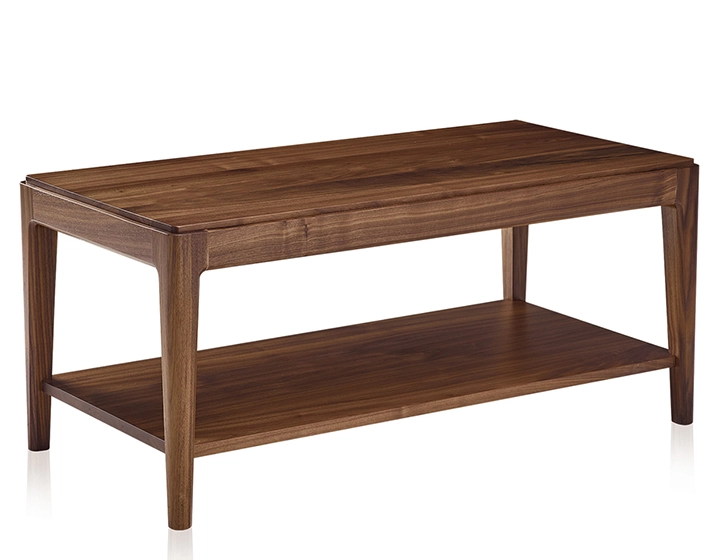 Table basse rectangulaire en noyer avec tablette teinte naturelle 100x50 cm Table basse rectangulaire en noyer avec tablette teinte naturelle 100x50 cm