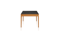 Table extensible en chêne et céramique allonges bois avec bois teinte merisier et plateau céramique effet ardoise 140x90 cm