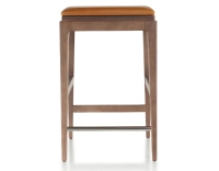 Tabouret de bar design H60 cm bois teinte noyer assise cuir caramel Tabouret de bar design H60 cm bois teinte noyer assise cuir caramel
