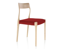 Chaise scandinave bois teinte naturelle assise tissu bordeaux Chaise scandinave bois teinte naturelle assise tissu bordeaux