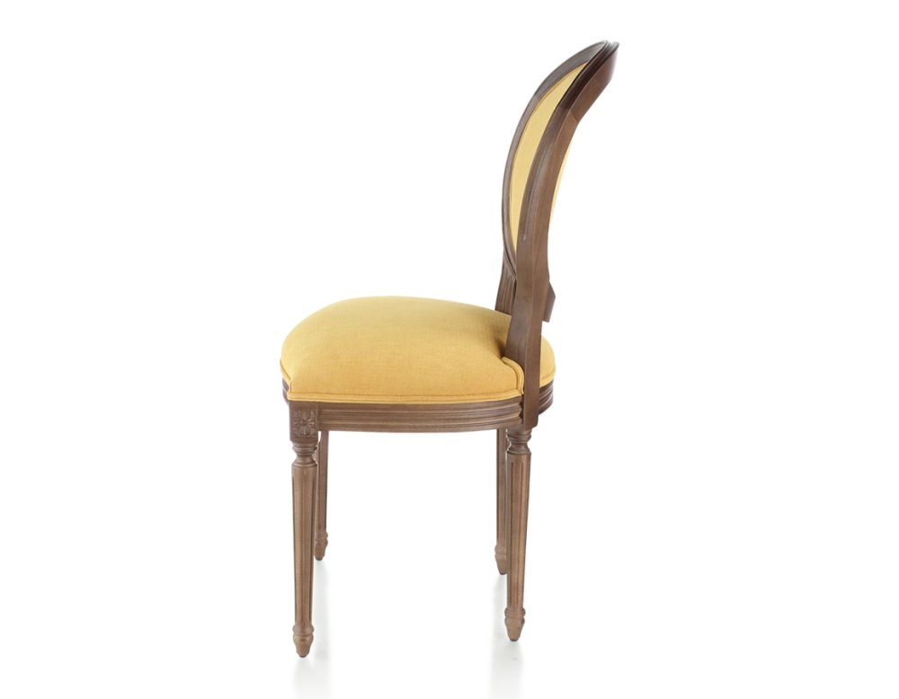 Chaise ancienne style Louis XVI bois teinte marron foncé et tissu jaune Chaise ancienne style Louis XVI bois teinte marron foncé et tissu jaune