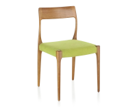 Chaise scandinave bois teinte merisier assise tissu vert pomme Chaise scandinave bois teinte merisier assise tissu vert pomme