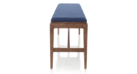 Banc design bois teinte noyer assise tissu bleu marine L140 cm Banc design bois teinte noyer assise tissu bleu marine L140 cm