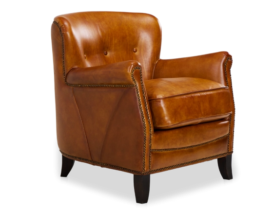 Fauteuil club cuir cognac accoudoirs cloutés